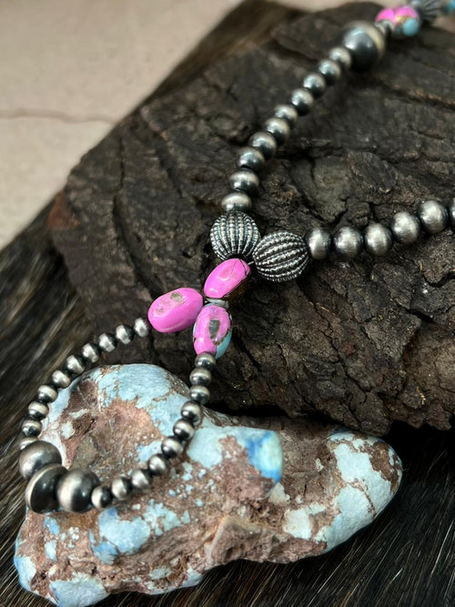Handmade Sterling Silver Cotton Candy Beaded Necklace "Signed Nizhoni"