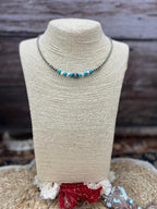 Handmade Sterling Silver Beaded Kingman Turquoise Necklace "Signed Nizhoni"