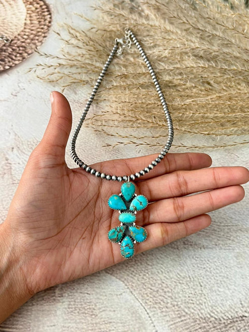 Handmade Sterling Silver Santa Maria Turquoise Beaded Necklace "Signed Nizhoni"