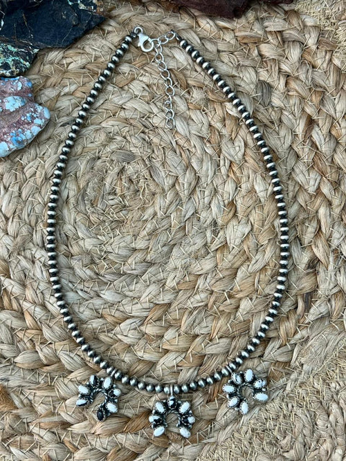 Handmade Sterling Silver White Buffalo Beaded Necklace "Signed Nizhoni"