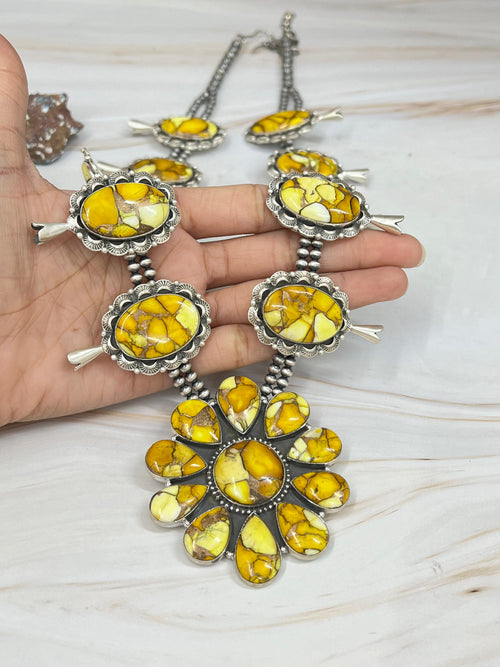 Handmade Sterling Silver Honey Dahlia Necklace with Signed Nizhoni