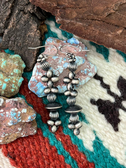 Handmade Sterling Silver Beaded Dangle Hook Earrings (9)