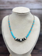 Handmade Sterling Silver Kingman Turquoise Beaded Necklace with Signed Nizhoni