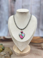Handmade Sterling Silver Cotton Candy Turquoise Heart Necklace with Signed Nizhoni
