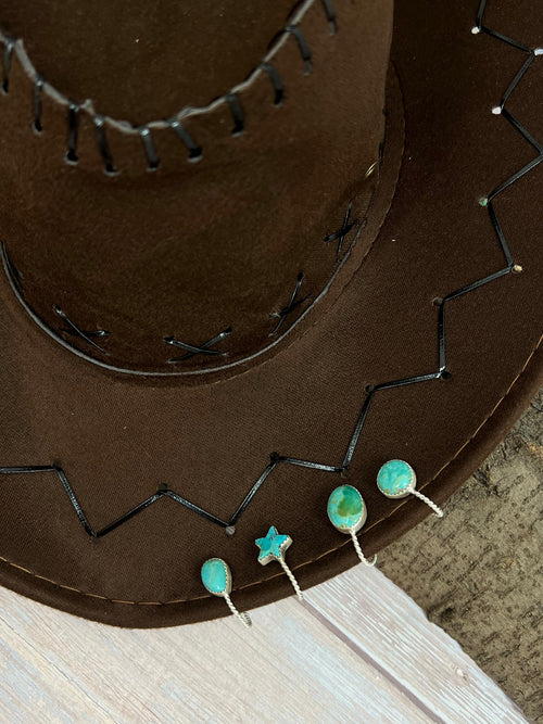 Handmade Sterling Silver Kingman Turquoise Trucker Hat Charms with Signed Nizhoni