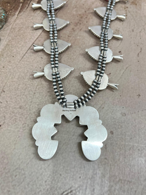 Handmade Sterling Silver Cotton Candy Turquoise Necklace with Signed Nizhoni