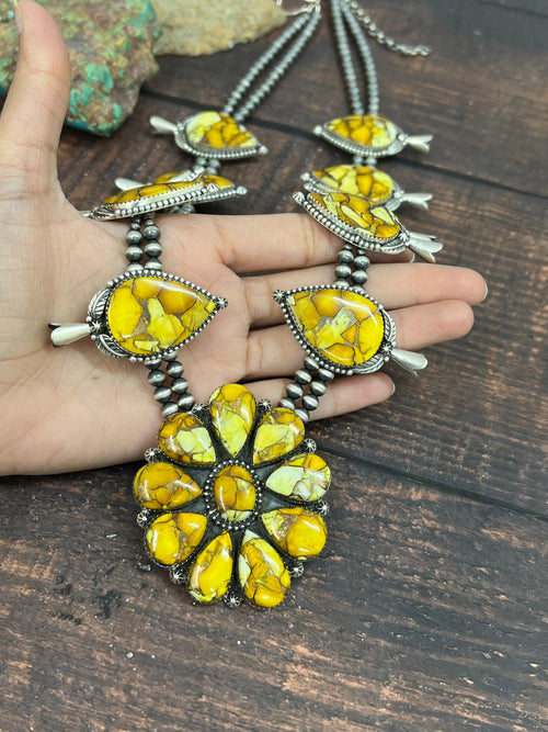 Handmade Sterling Silver Honey Dahlia Beaded Necklace with Signed Nizhoni