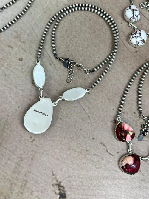 Handmade Sterling Silver Multi Stone Beaded Necklace, Signed Nizhoni