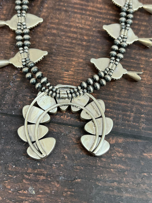 Handmade Sterling Silver Peacock Dahlia Beaded Necklace with Signed Nizhoni