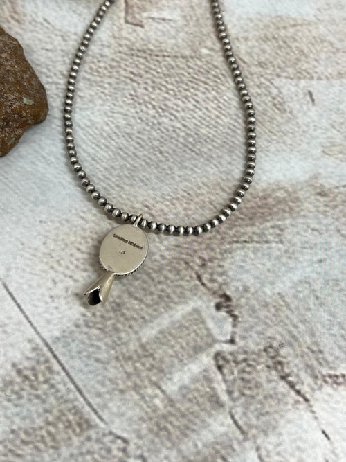 Handmade Sterling Silver Beaded Blackjack Turquoise Blossom Necklace Signed Nizhoni