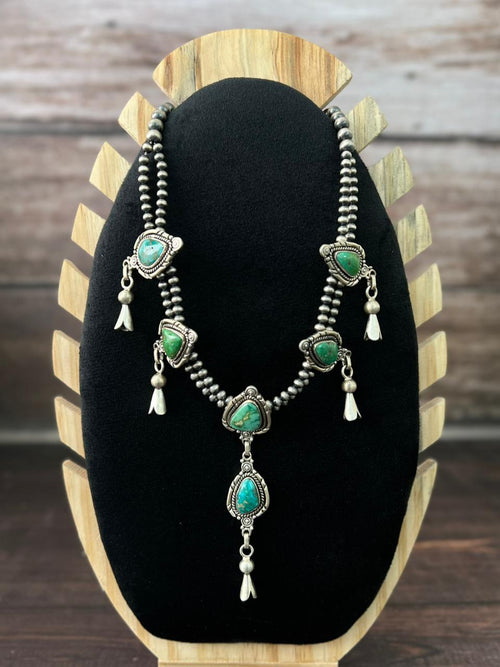 Handmade Sterling Silver Beaded Multi Stone Necklace "Signed Nizhoni"