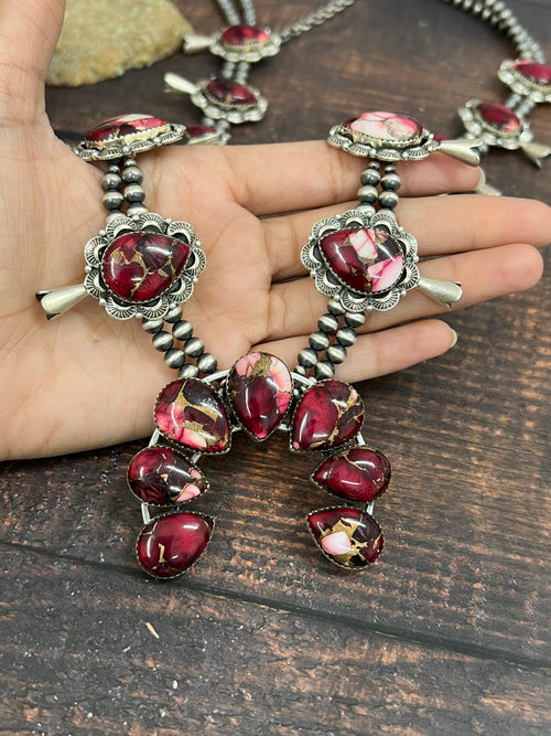 Handmade Sterling Silver Dahlia Rose Squash Blossom Necklace with Signed Nizhoni (4)