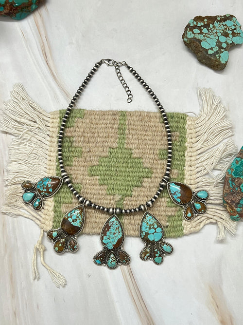 Handmade Sterling Silver Number 8 Turquoise Beaded Necklace with Signed Nizhoni