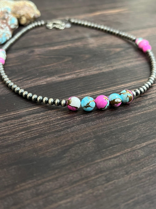 Handmade Sterling Silver Cotton Candy Beaded Necklace with Signed Nizhoni (7)