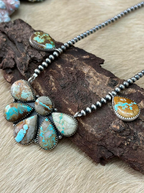 Handmade Sterling Silver Royston Ribbon Turquoise Beaded Necklace "Signed Nizhoni"