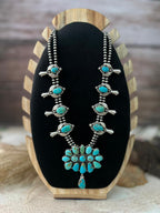 Handmade Sterling Silver Santa Maria Turquoise Squash Blossom Beaded Necklace "Signed Nizhoni"