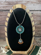 Handmade Sterling Silver Turquoise and MOP Beaded Necklace "Signed Nizhoni"