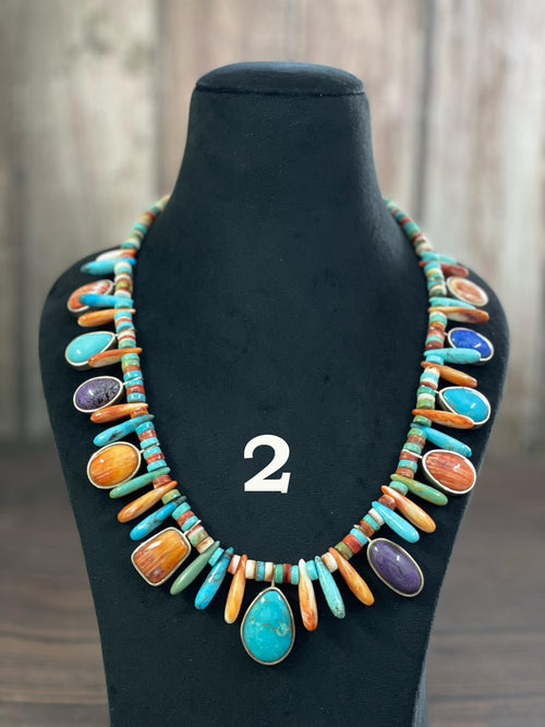 Handmade Sterling Silver Kachina Turquoise Beaded Necklace with Signed Nizhoni