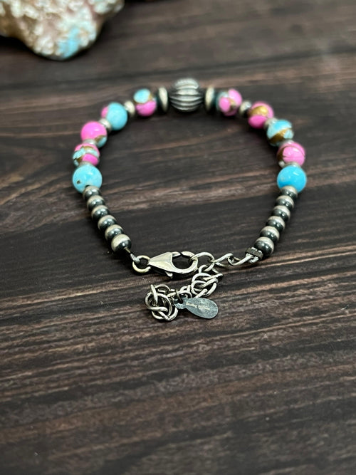 Handmade Sterling Silver Cotton Candy Beaded Bracelet with Signed Nizhoni (6)