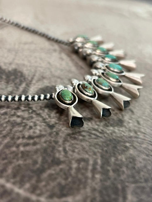 Handmade Sterling Silver Kingman Turquoise Beaded Necklace "Signed Nizhoni"