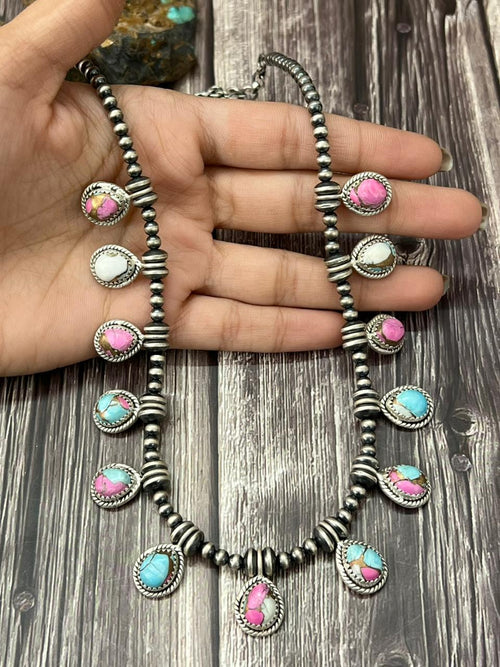 Handmade Sterling Silver Cotton Candy Beaded Necklace "Signed Nizhoni"