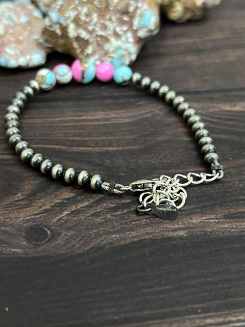 Handmade Sterling Silver Cotton Candy Beaded Bracelet with Signed Nizhoni (5)