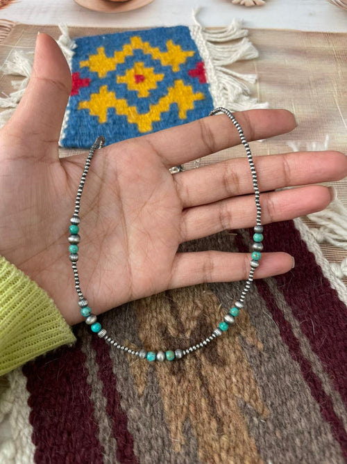 Handmade Sterling Silver Kingman Turquoise Beaded Necklace "Signed Nizhoni"