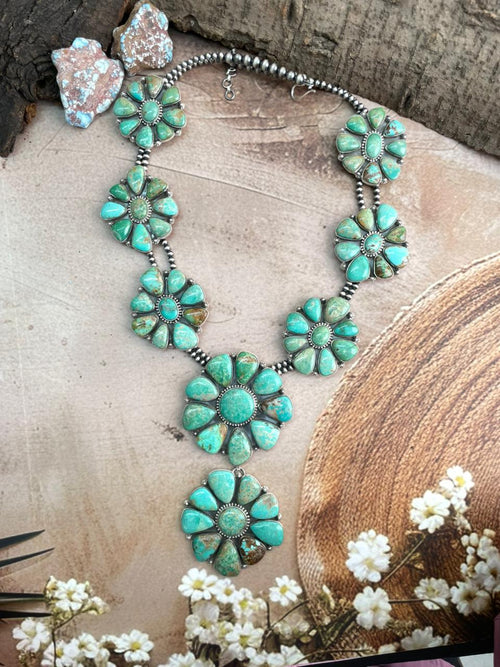 Handmade Sterling Silver Mantis Turquoise Beaded Necklace with Signed Nizhoni