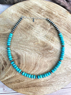 Handmade Sterling Silver Kingman Turquoise Beaded Necklace "Signed Nizhoni"