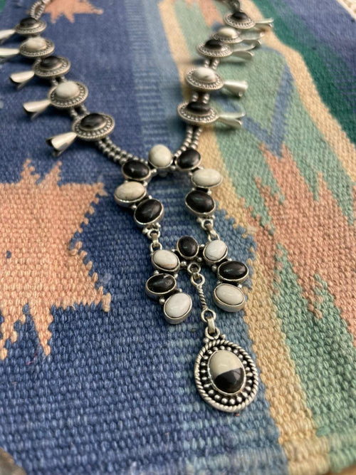 Handmade Sterling Silver White Buffalo Beaded Necklace "Signed Nizhoni"