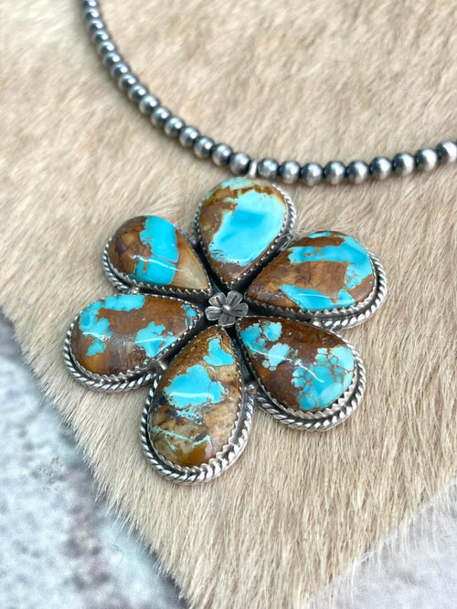 Handmade Sterling Silver Royston Ribbon Turquoise Beaded Necklace "Signed Nizhoni"