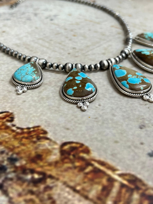 Handmade Sterling Silver Number 8 Turquoise Beaded Necklace Signed Nizhoni