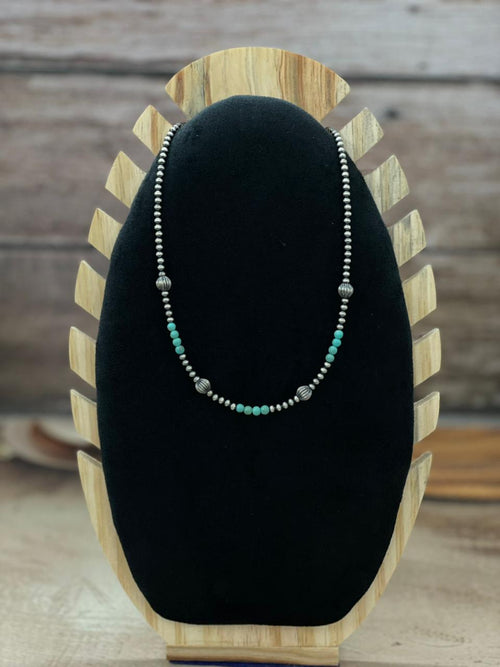 Handmade Sterling Silver Beaded Kingman Turquoise Necklace "Signed Nizhoni" (5)