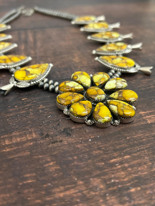 Handmade Sterling Silver Honey Dahlia Beaded Necklace with Signed Nizhoni