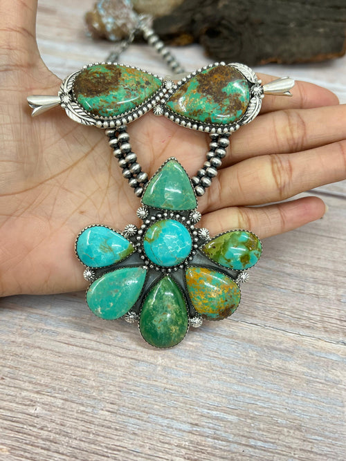 Handmade Sterling Silver Mantis Turquoise Beaded Necklace Signed Nizhoni