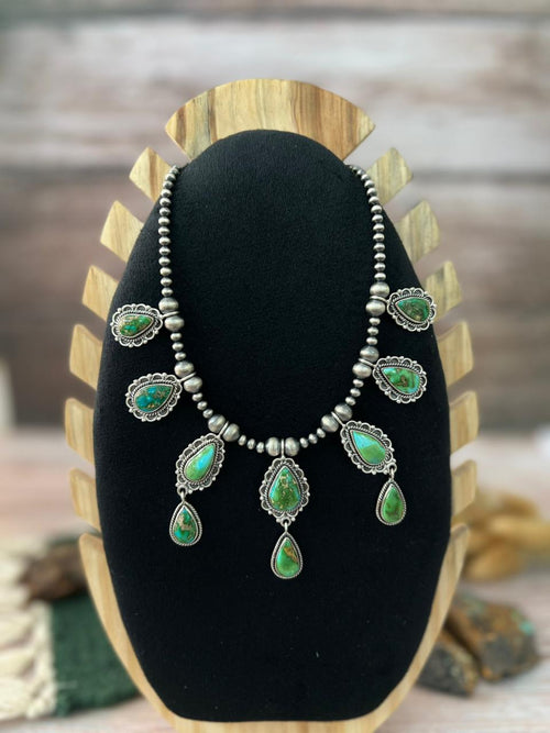 Handmade Sterling Silver Sonoran Mountain Turquoise Beaded Necklace "Signed Nizhoni"