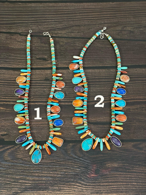 Handmade Sterling Silver Kachina Turquoise Beaded Necklace with Signed Nizhoni