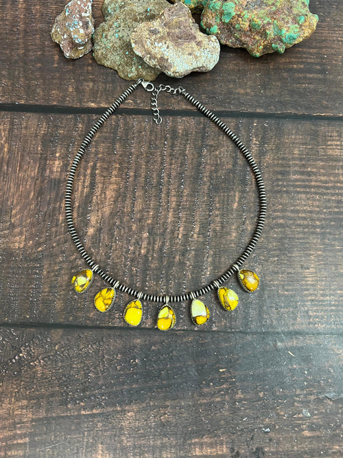 Handmade Sterling Silver Honey Dahlia Beaded Necklace with Signed Nizhoni