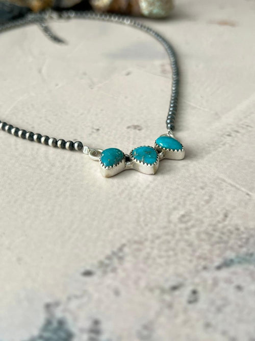 Handmade Sterling Silver White Water Turquoise Beaded Necklace "Signed Nizhoni"