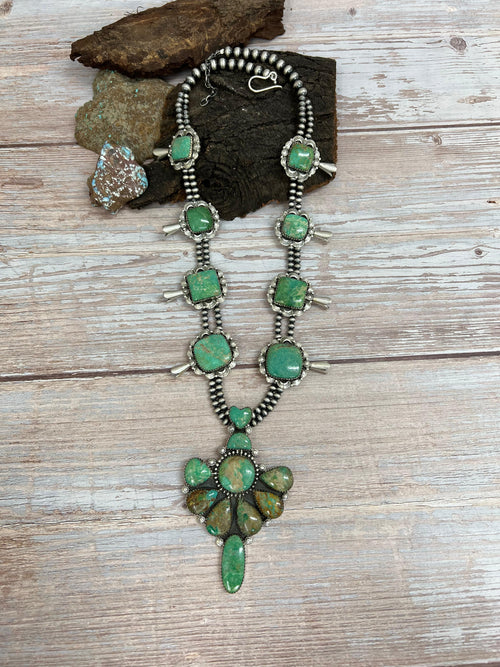 Handmade Sterling Silver Mantis Turquoise Beaded Blossom Necklace Signed Nizhoni