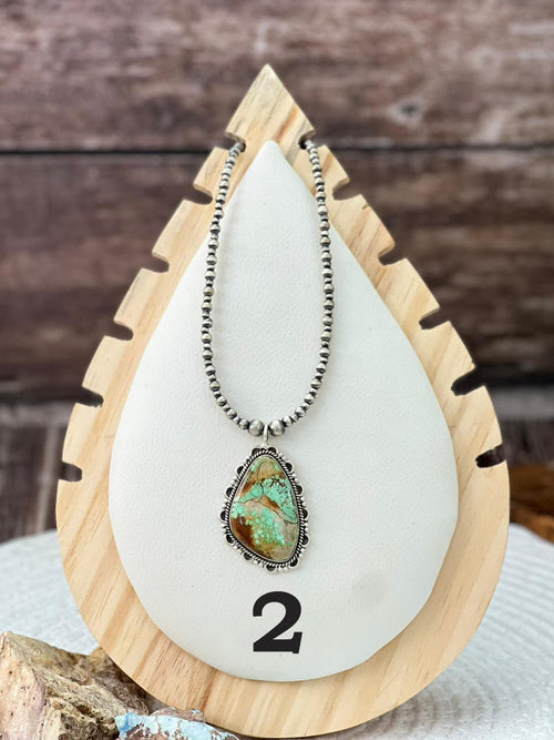Handmade Sterling Silver Beaded Mantis Turquoise Necklace "Signed Nizhoni"