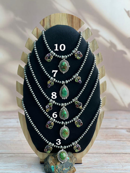 Handmade Sterling Silver Beaded Sonoran with Cut Stone Necklace "Signed Nizhoni"