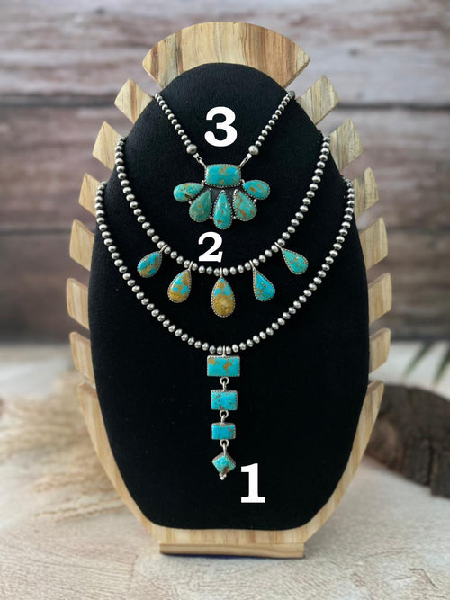 Handmade Sterling Silver Santa Maria Turquoise Beaded Necklace "Signed Nizhoni"