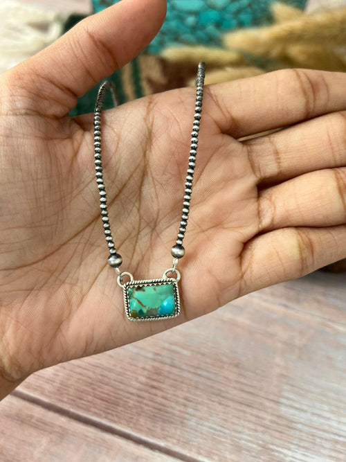 Handmade Sterling Silver Kingman Turquoise Beaded Necklace "Signed Nizhoni"