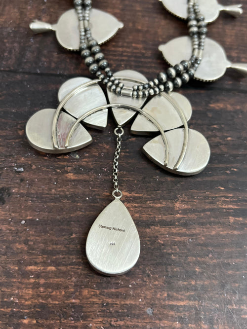 Handmade Sterling Silver Honey Dahlia Necklace with Signed Nizhoni