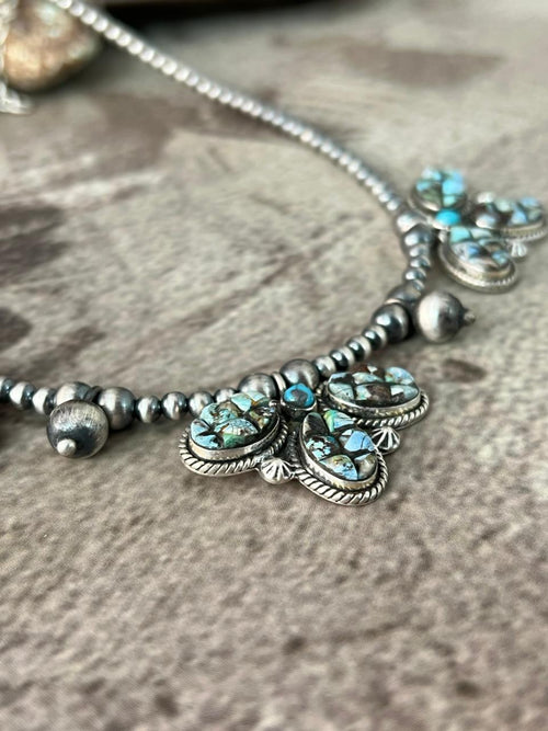 Handmade Sterling Silver 'Golden Hills Turquoise Cobble Collection' Beaded Necklace "Signed Nizhoni"