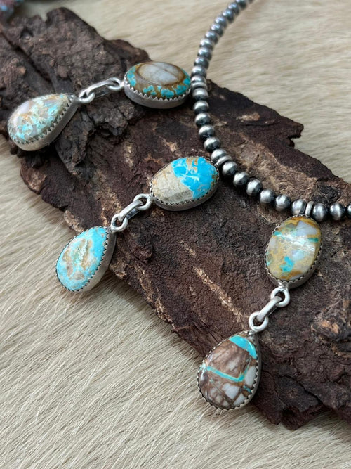 Handmade Sterling Silver Royston Ribbon Turquoise Beaded Necklace "Signed Nizhoni"