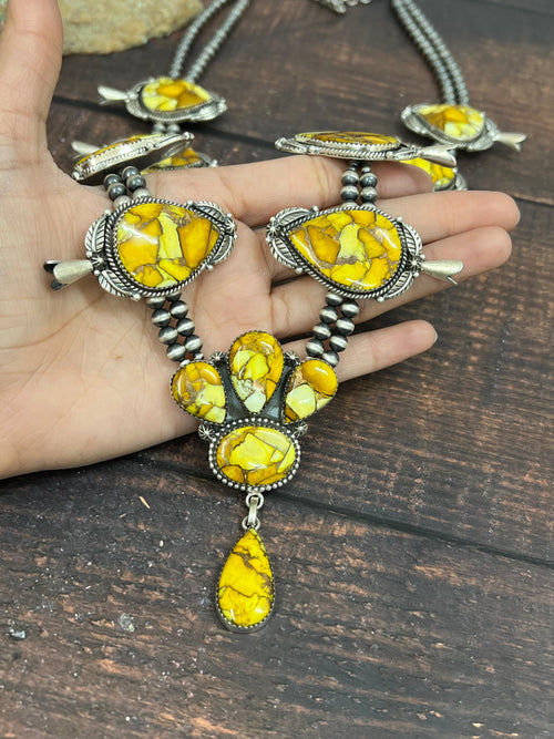 Handmade Sterling Silver Honey Dahlia Necklace with Signed Nizhoni