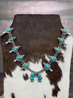 Handmade Sterling Silver South Hill Turquoise Beaded Necklace with Signed Nizhoni