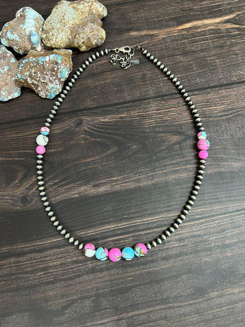 Handmade Sterling Silver Cotton Candy Beaded Necklace with Signed Nizhoni (7)